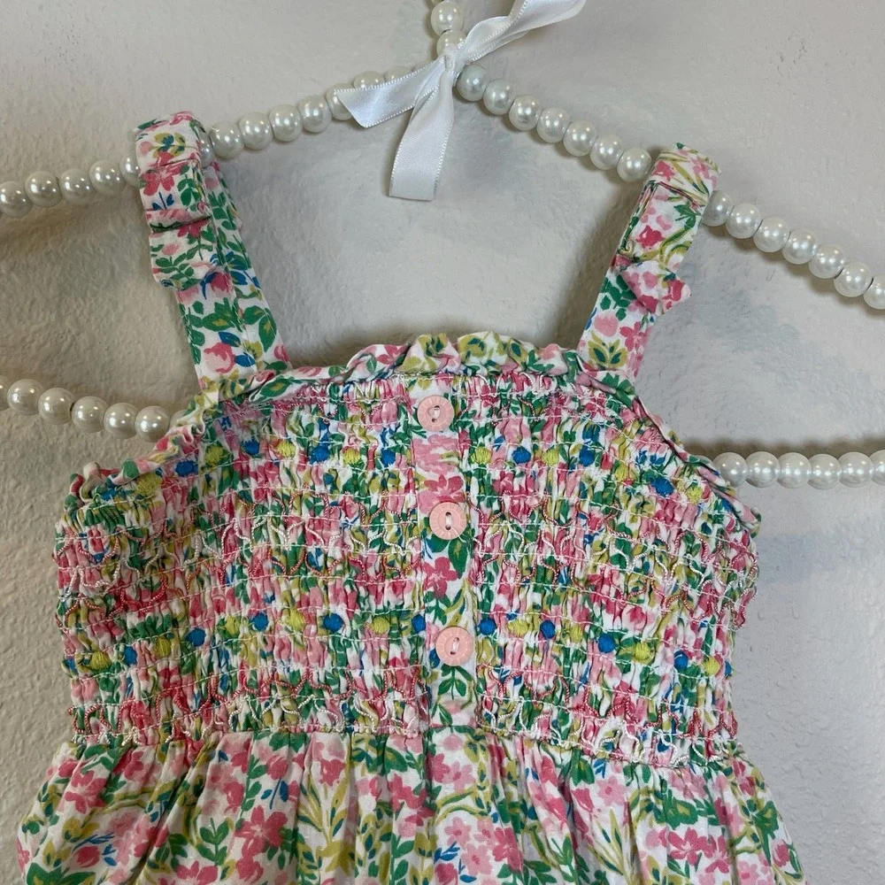 Joie Toddler Girls Floral Smocked Tiered Pom Pom Trim Dress Size 2T Multicolor